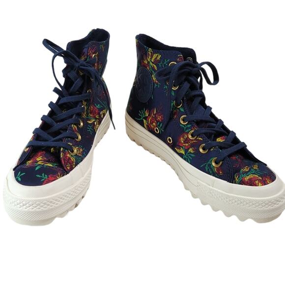 Converse Platform CTAS Lift Ripple Obsidian Navy Floral Sneakers, Size 7, New - Picture 7 of 9